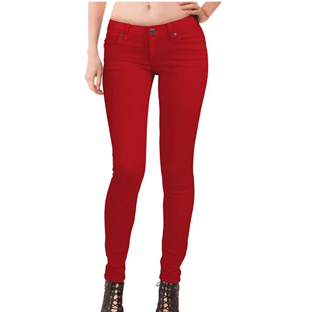 Super Stretch Low Rise Skinny Jeans, Red